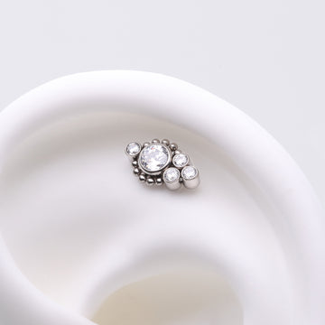Detail View 1 of Implant Grade Titanium OneFit Threadless Bali Beaded Monarch Sparkle Top Part-Clear Gem
